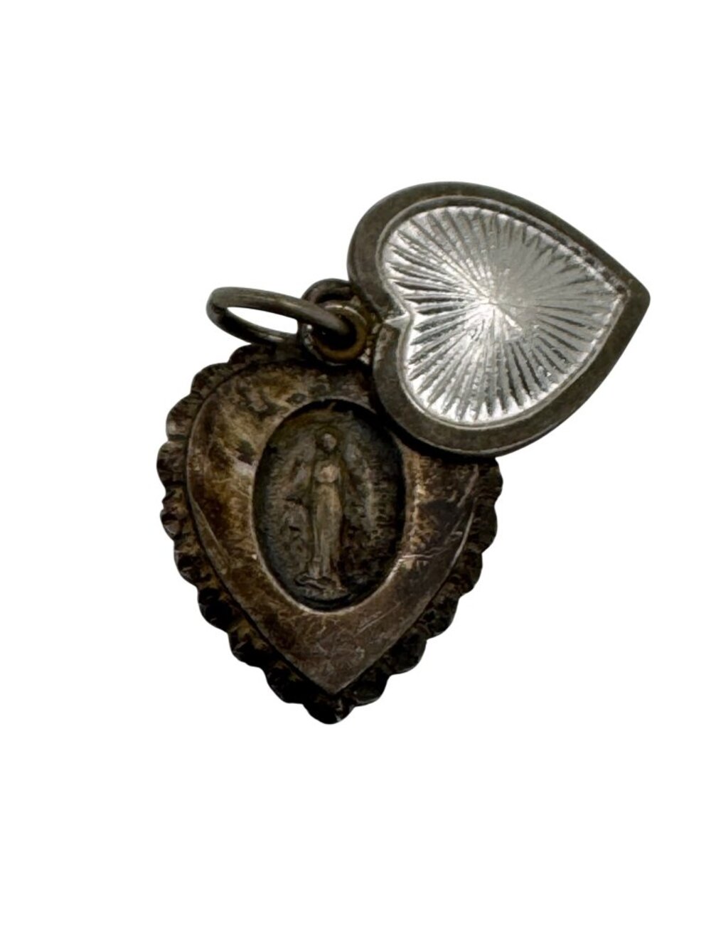 Slide Heart Miraculous Medal Virgin Mary Chapel Sterling Vintage Pendant Charm
